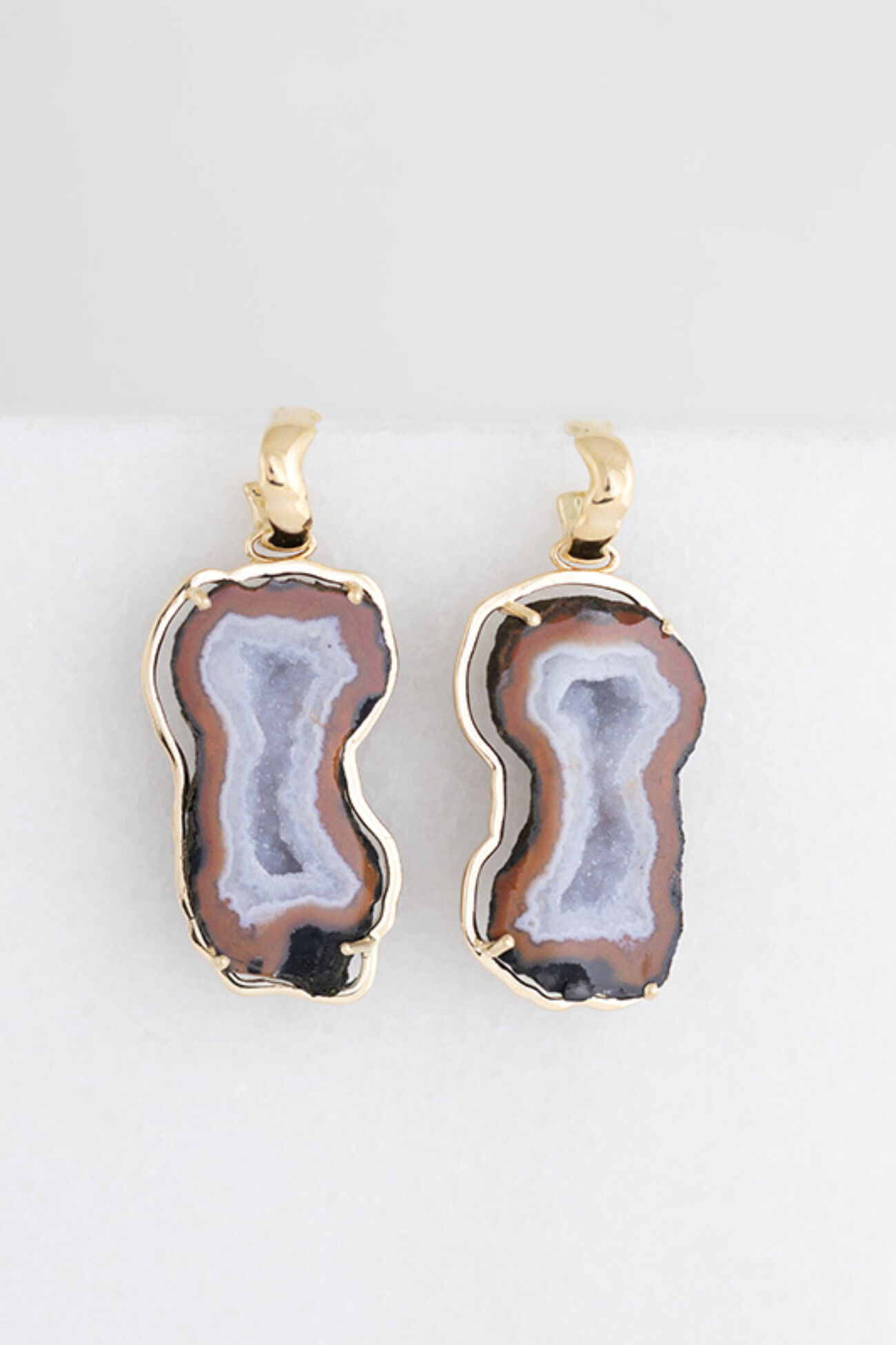 Elisa lee limited exclusive long geode earrings with creool 18K yellow gold