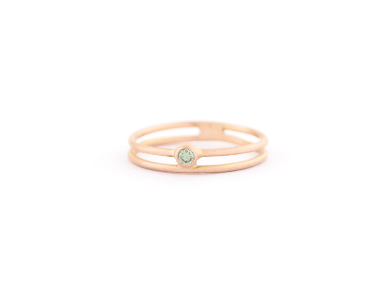 18 Karaat Roos goud Double lux ring met apple green diamant 1