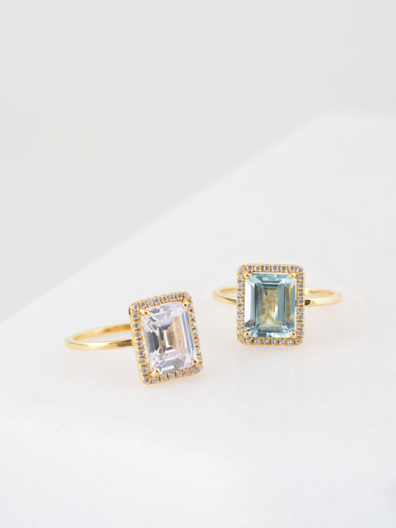 Elisalee lux emeraldcuthalo 10x8 diamant aquamarijn