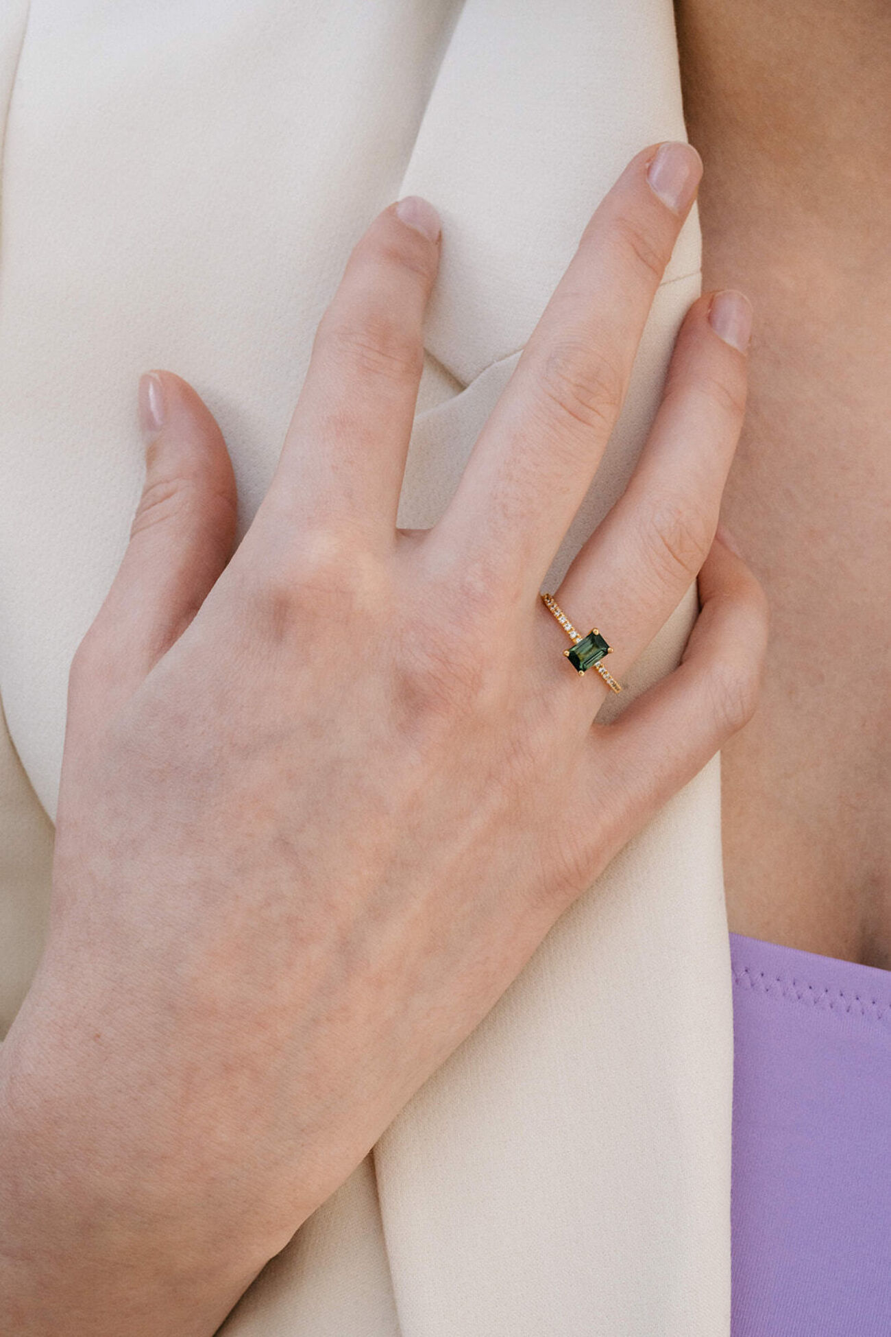 Elisa lee lux emerald cut toermalijn met diamanten ring 18 K GG 2