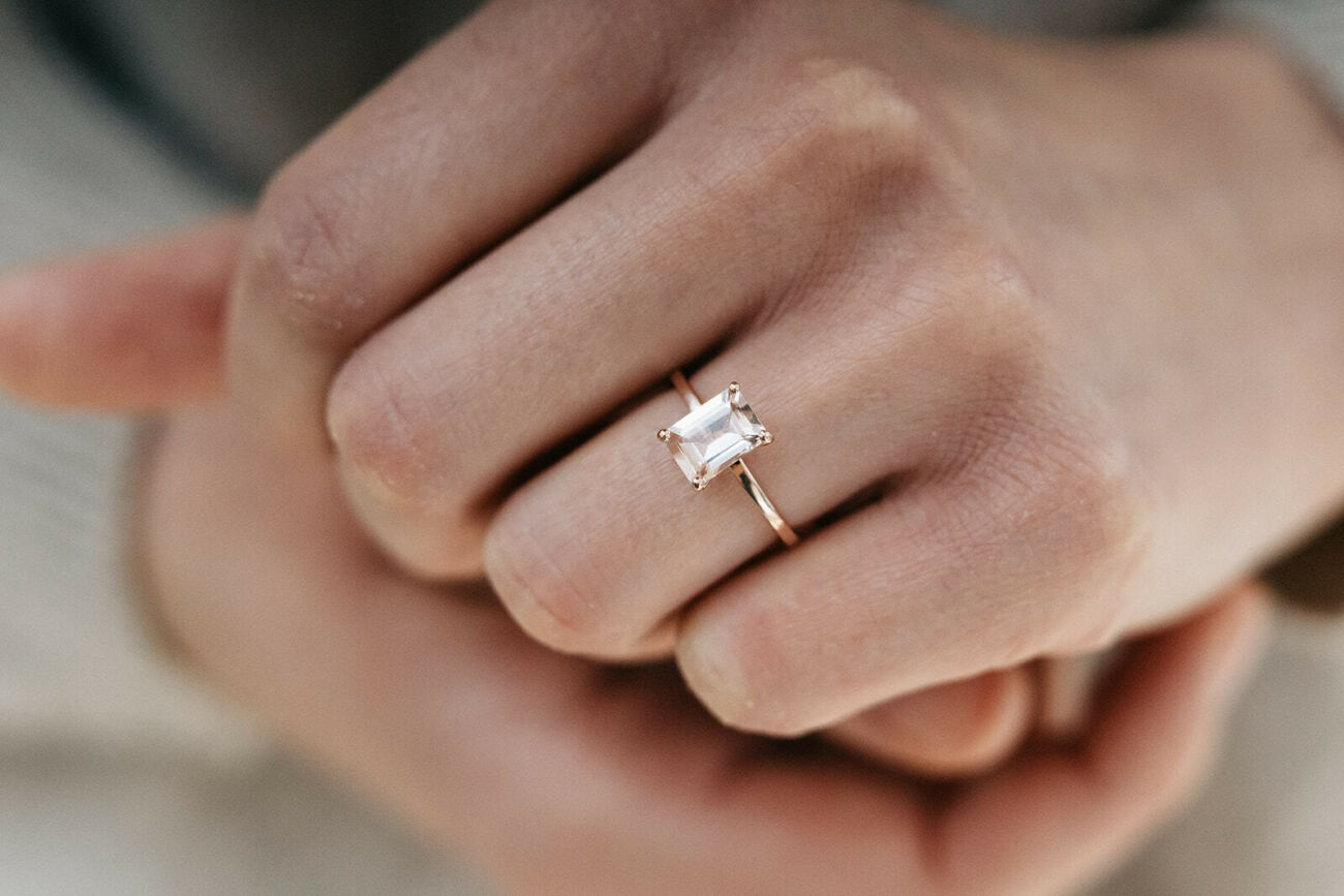 Morganite emerald cut ring