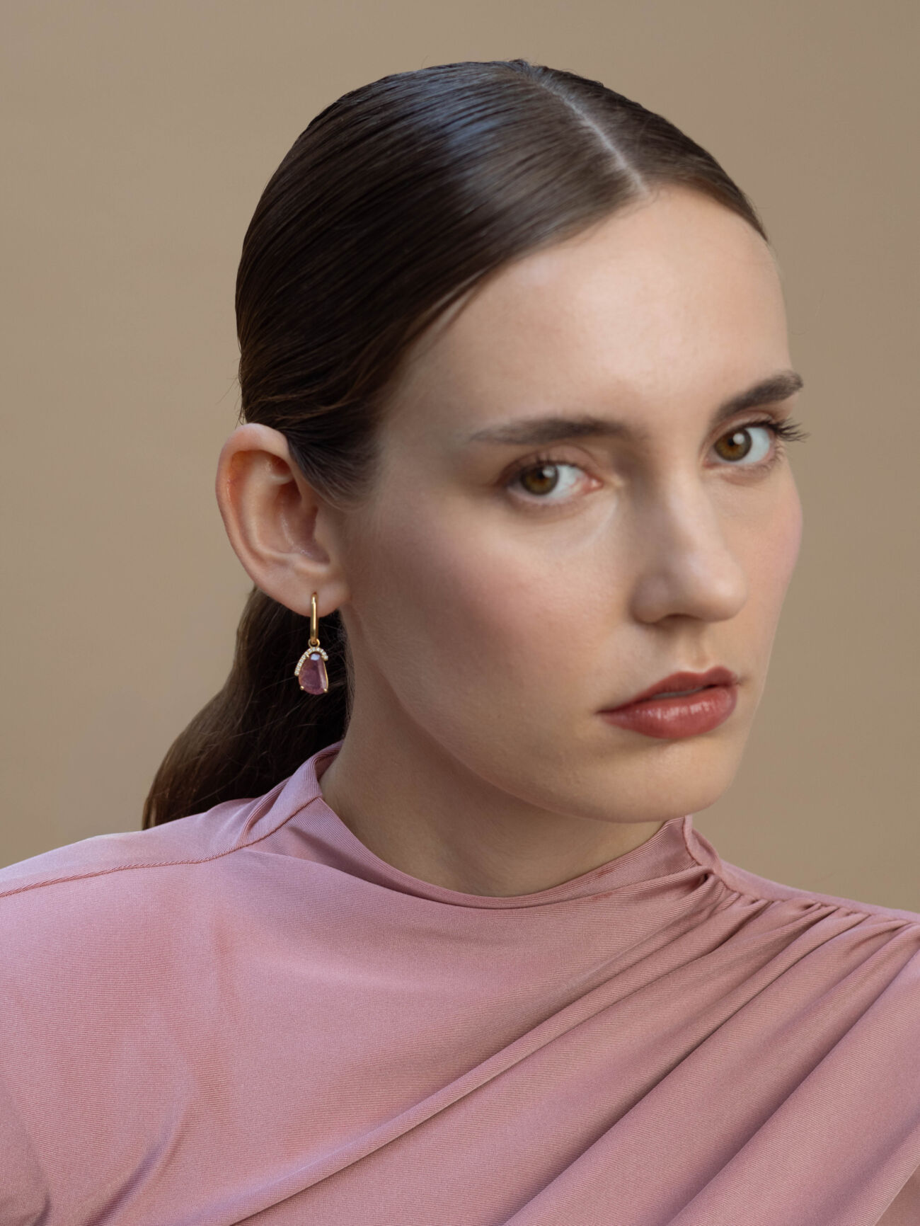 Elisa lee limited galaxy pink tourmaline half halo earring earring