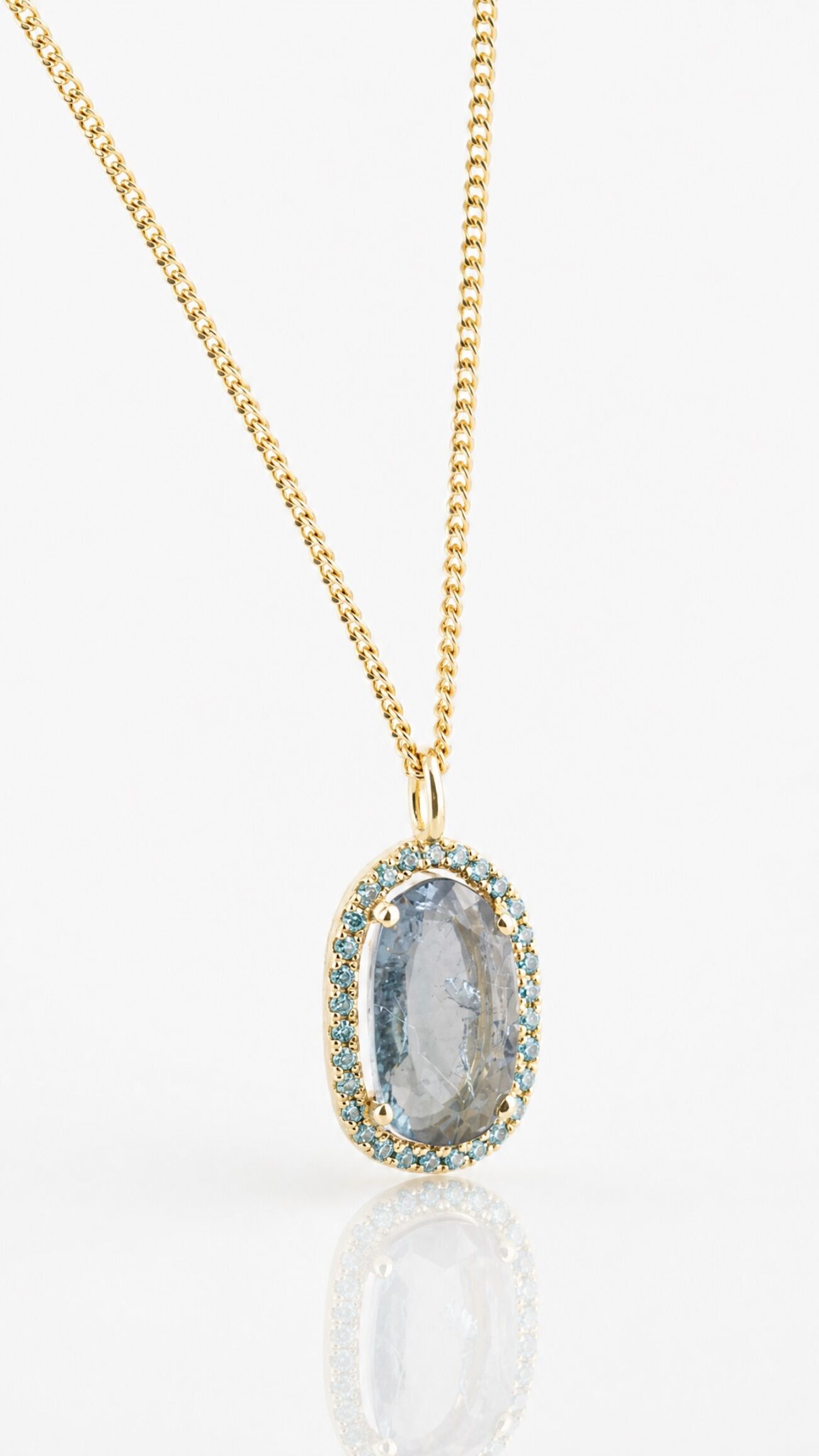 Elisa lee galaxy limited halo blauwe tourmalijn met blauwe diamanten halssnoer